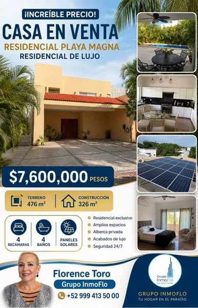 CASA EN VENTA 4 RECAMARAS, ALBERCA, EN RESIDENCIAL DE LUJO PLAYA DEL CARMEN (FVC-2849)